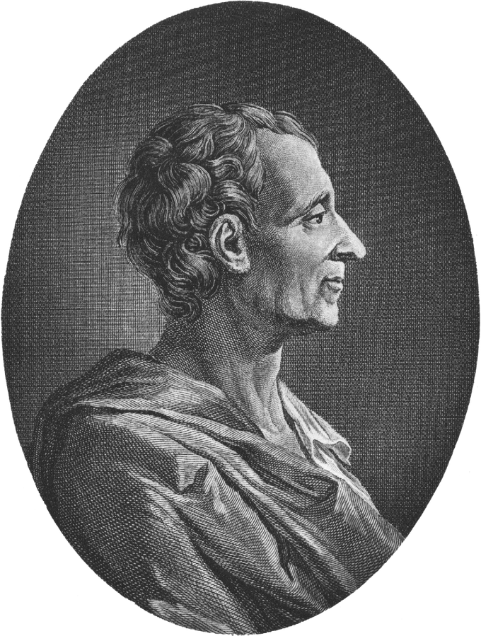 Charles de Secondat, Baron de Montesquieu (1689-1755) studerede forskellige samfunds politiske struktur.  Han var en skarp kritiker af den franske enevælde, og i sit banebrydende værk 